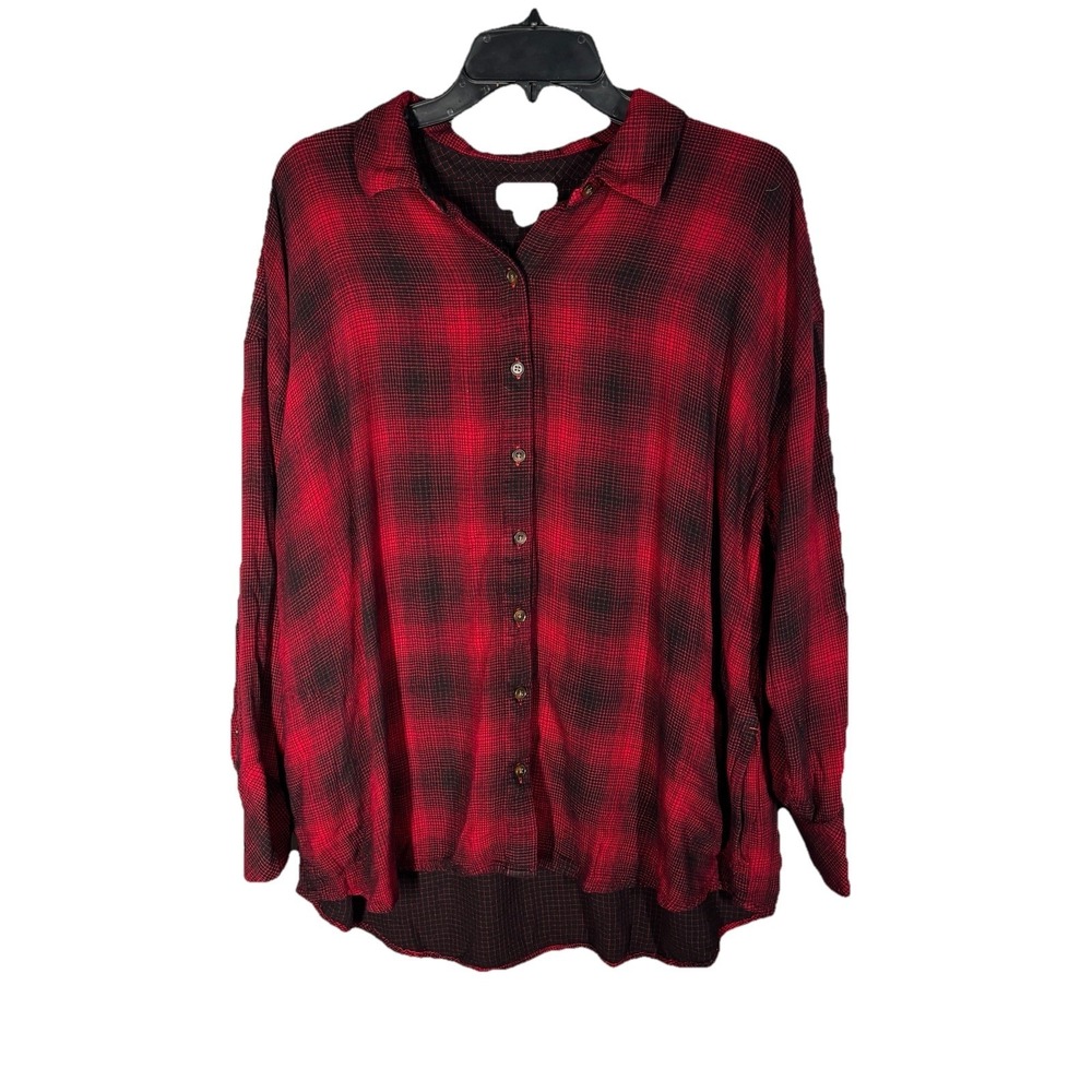 J. Jill Shacket Womens XL Petite Red Plaid Tunic Shirt Jacket Button Up